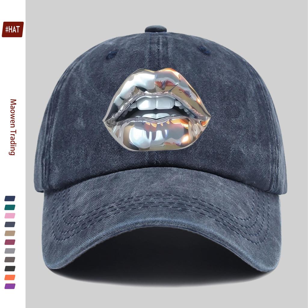 pc Silvery Sexy Lips Print Baseball Cap Suitable Sun Hat for SpringSummer Travel Comfortable and Lightweight Adjustable Sna