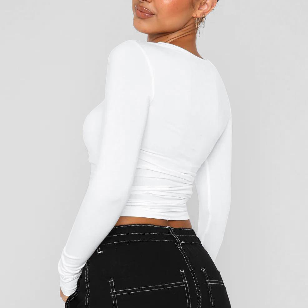 Moda Y2K Tight Fit ocazional cu mânecă lungă cămașă de bază respirabilă femei alb negru subțire tricou absorbant umiditatea