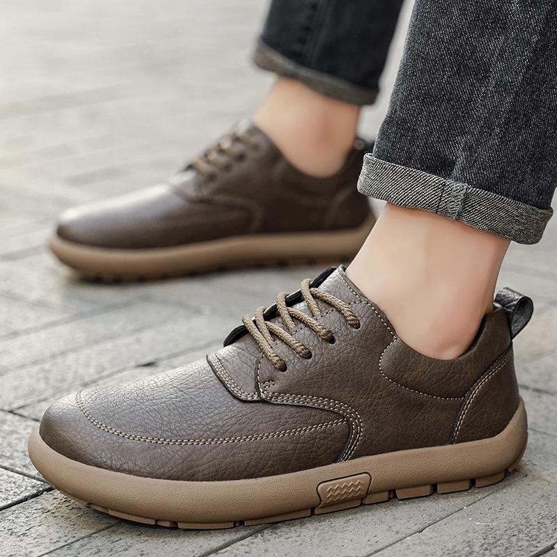 Plus Size Men's Leather Shoes: Comfortable, Soft Sole, Wide Round Toe Casual Shoes for Spring.