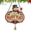 Seasonal Hanging Plaque Christmas Sign, Happy Place Front Door Sign with Bell, Wooden Ornament Welcome for Farmhouse Holiday Home Wall Decoration