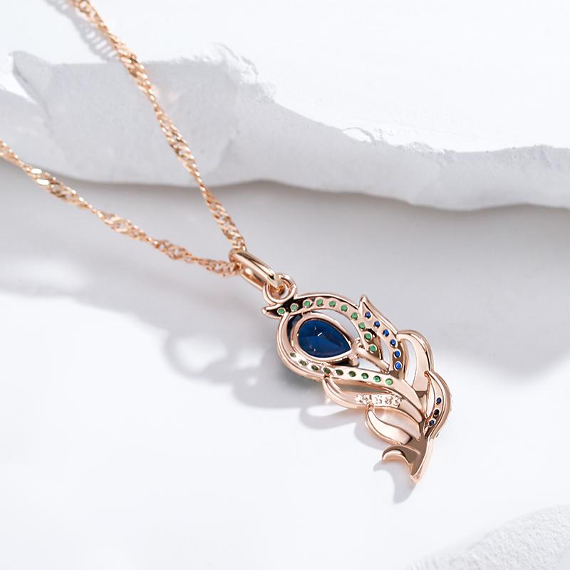 Blue Natural Zircon Pendant Necklace For Women  Rose Gold And Black Plating Vintage Crystal Leaf Daily Fine Jewelry