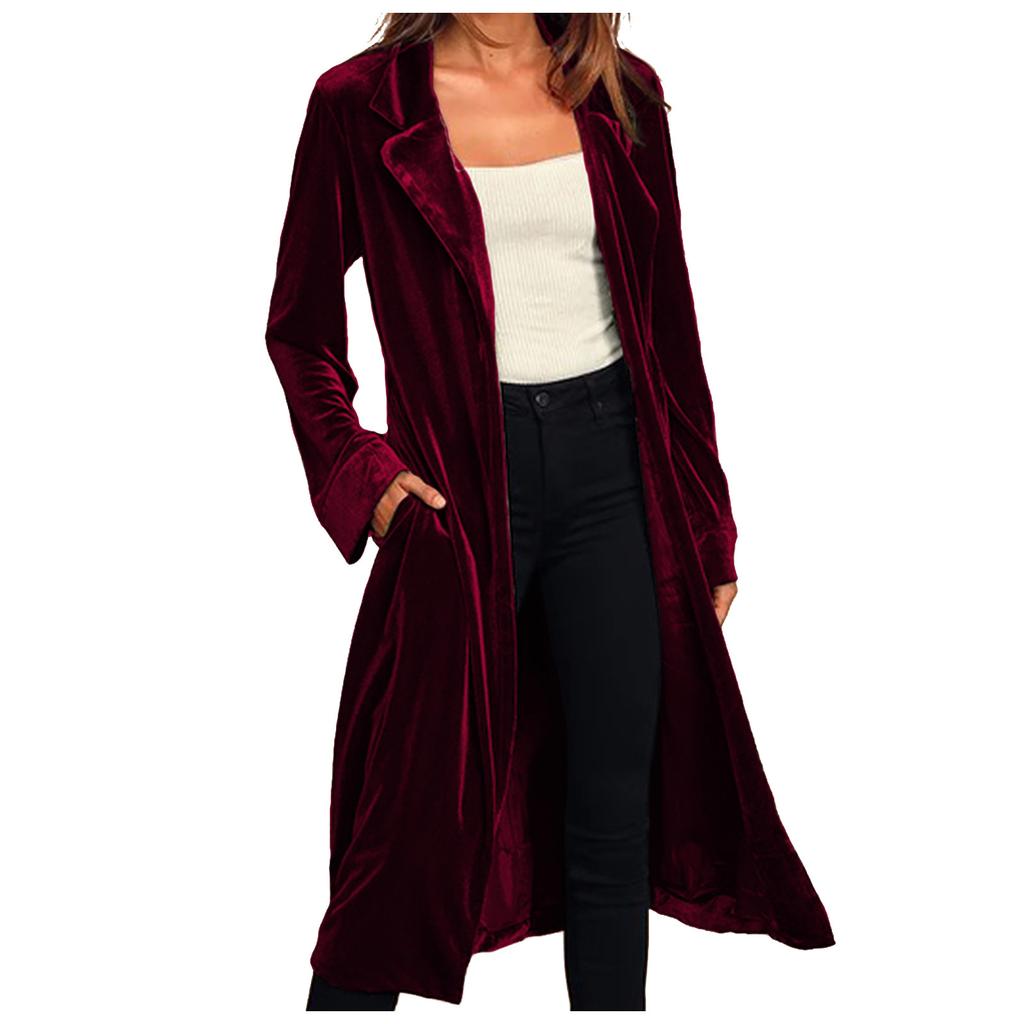Women's Fashion  And Winter Cardigan Jacket Gold Velvet Long Windbreaker