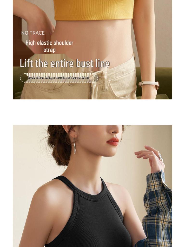 Halter Neck Sleeveless Crop Top with Chest Pads - Women's Beautiful Back Lingerie Bra & Summer Outerwear Belly-Baring White Top