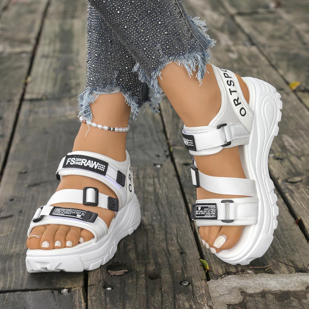 Large Size Sponge Cake Thick-soled Velcro Sandals Summer New Velcro Sports Sandals Women