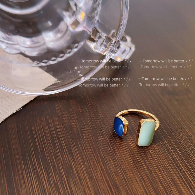 

Mary Blue drop glaze open ring, simple ring women, versatile fashion sweet style Internet celebrity jewelry Adjustable opening