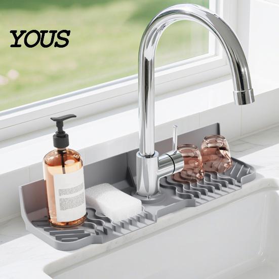 Silicone Countertop Protector Faucet Mat for Kitchen Sink, Foldable Sink Splash Guard with 7 Degree Counter Organizer Slope And Snap Lock, Water