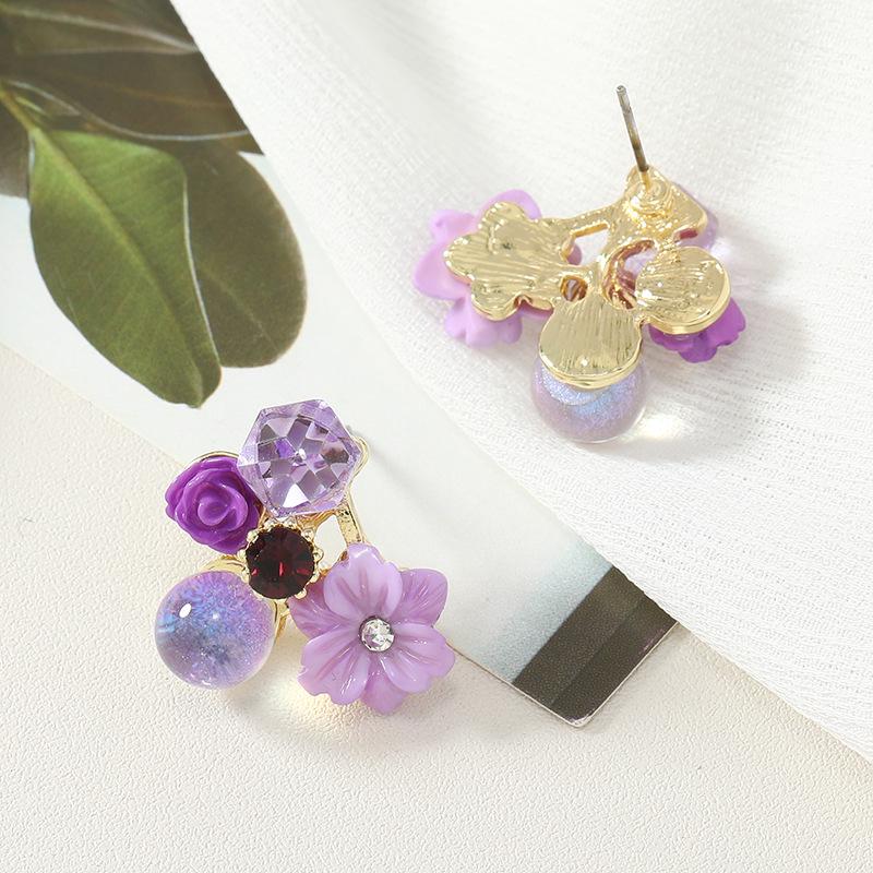 2024 Trendy Purple Flower Stud Earrings: Niche High-End Cold Tea Style