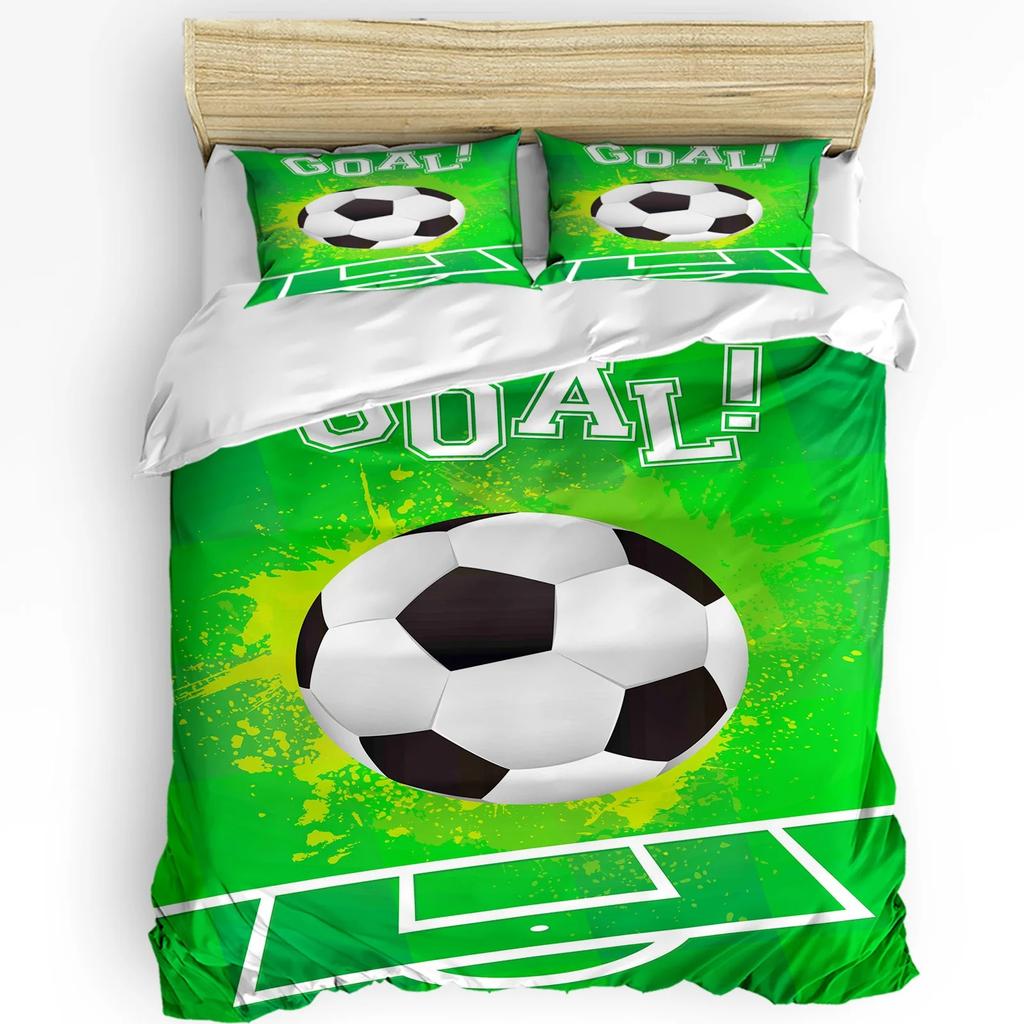 Set Biancheria da Letto 3 Pezzi Palloni da Calcio Campo da Calcio Tessile per la Casa Copripiumino Federa Set Copripiumino per Ragazzo Adolescente Ragazza