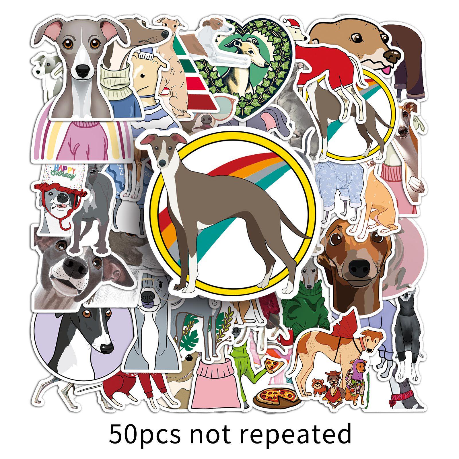 50 Greyhound Cartoon Dog Stickers - Cute Waterproof Pet Decorations for Water Bottles and Journals