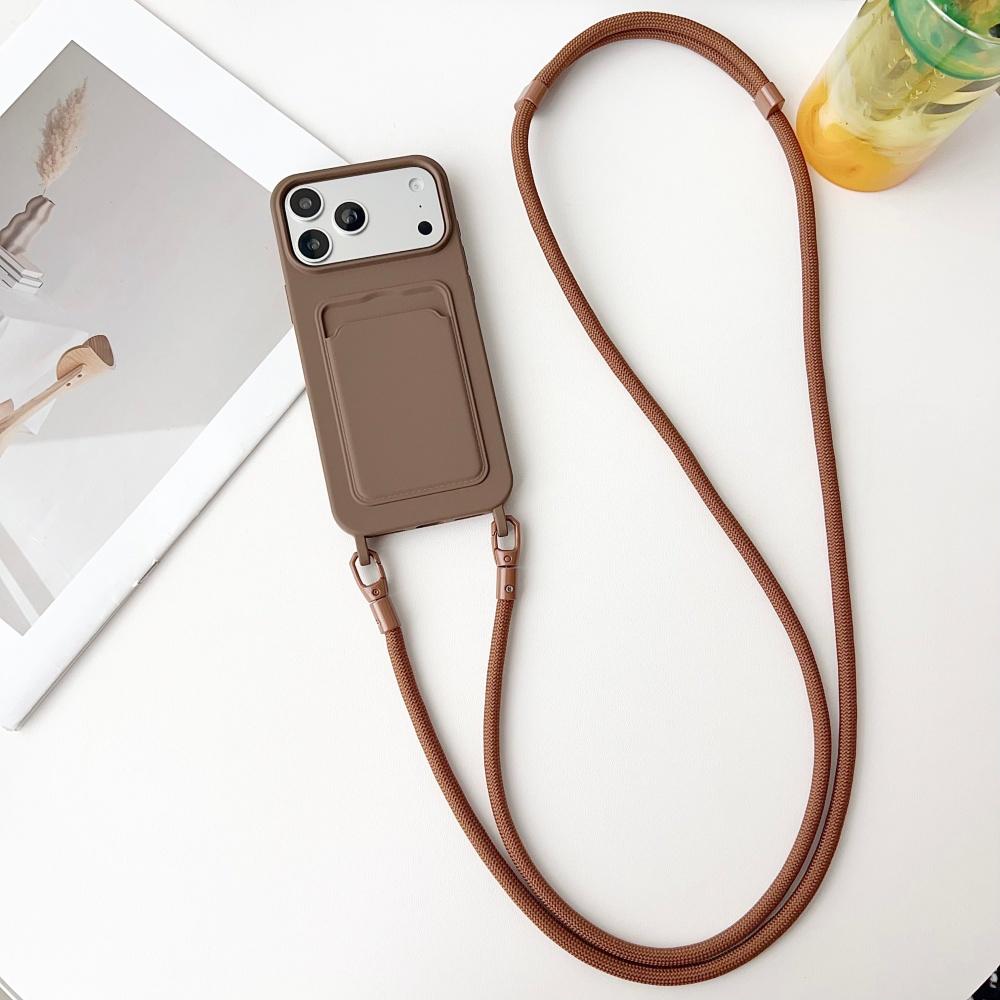 Adjustable Crossbody Lanyard Card Slot Cover for IPhone Air 17 16 15 14 13 Pro Max Color Silicone Wallet Holder Shockproof Case