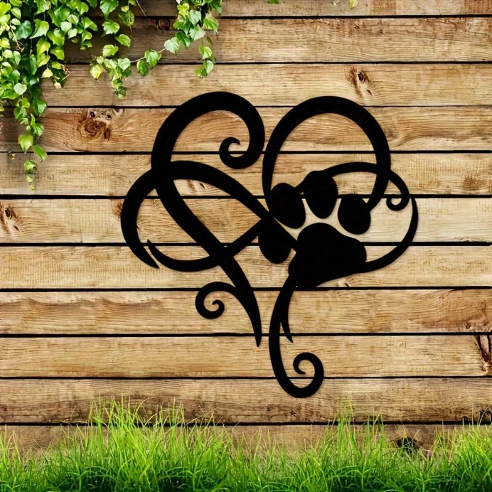 Charming Heart Paw Print Metal Wall Art: Modern Laser-Cut Pet Lover Gift for Home Decor