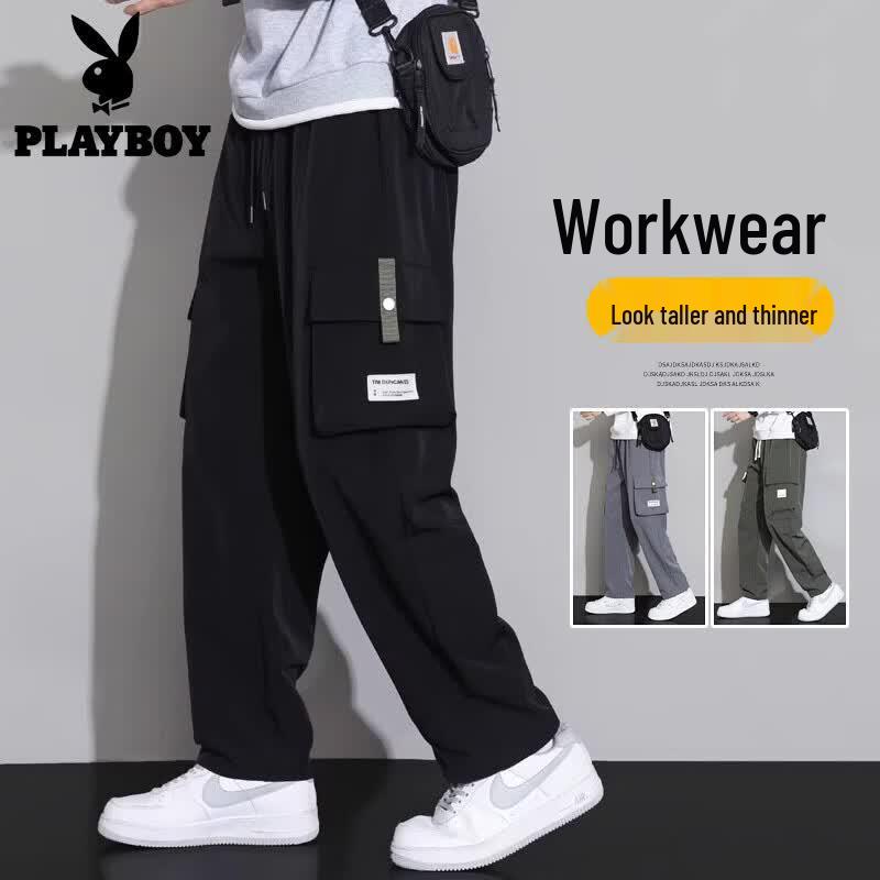 PLAYBOY Men's Loose Fit Straight Cargo Pants