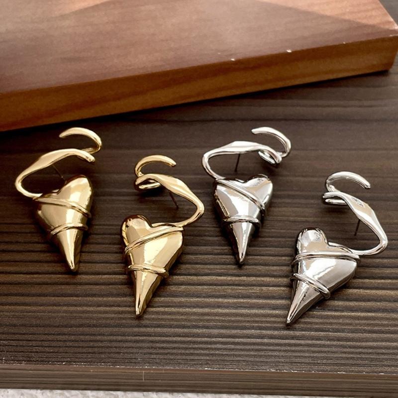 Elegante herzförmige Ohrringe mit gold-/silberfarbenem Draht umwickelt, Ohrschmuck für modebewusste Frauen