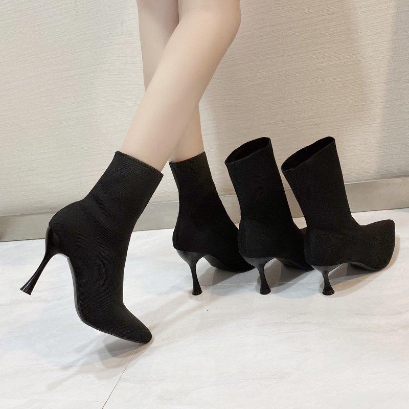 Fashion Aphixta 9cm 7cm 5cm Stretch Fabric Socks Boots Women Black Shoes Elegant Pointed Toe Knitting Elastic Ankle Boots for Women