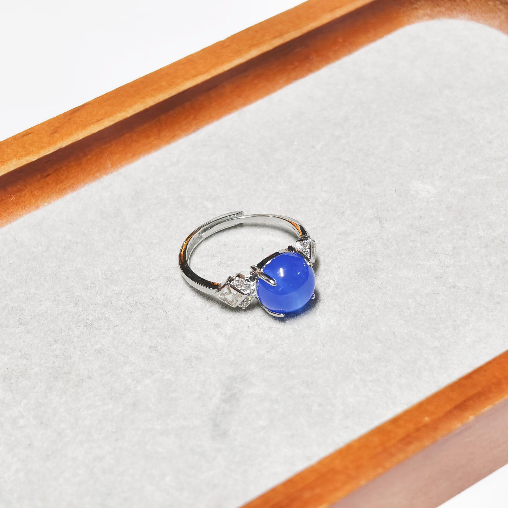 Blue Starlight Fire Three-Piece Jewelry Set: Stud Earrings, Ring & Pendant