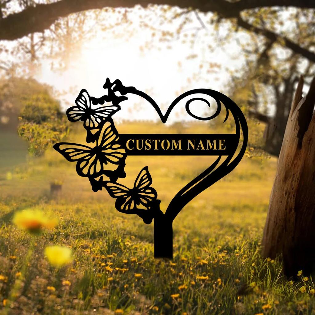 Picchetto da Giardino in Metallo Cartello Farfalla Personalizzato Regalo per Giardiniere Nome Personalizzato