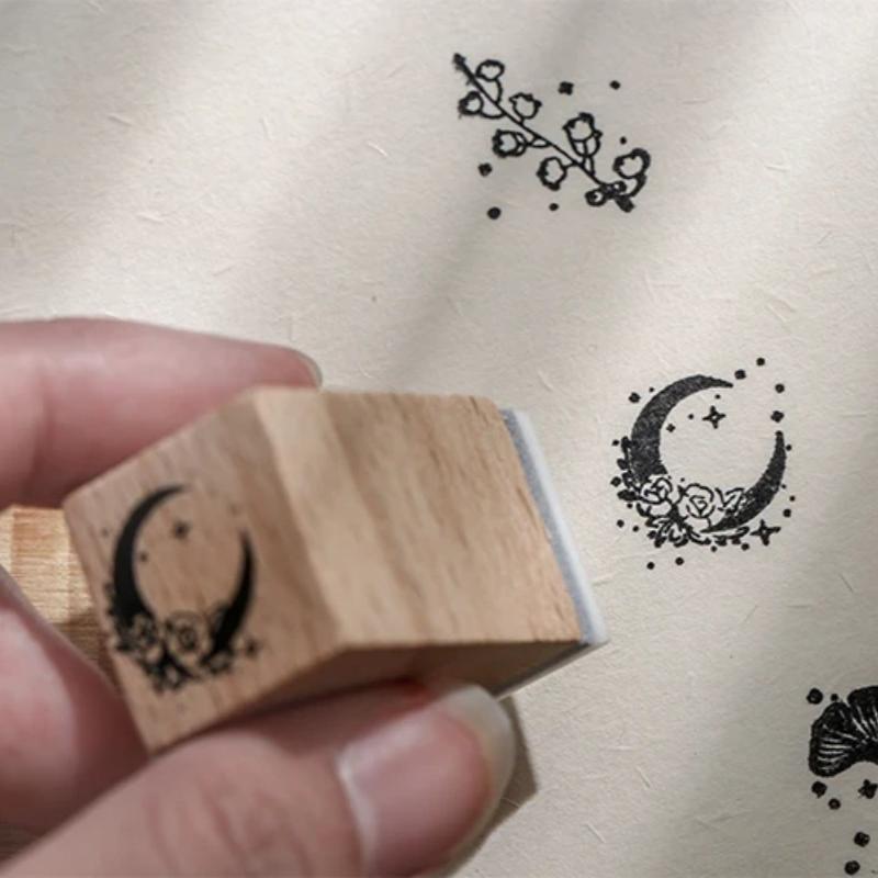 16Pcs DIY Stamping Art Bowknot Petal Leaf Wood Stamps for Scrapbooking Card Making Planner Decor Journal Hobby Craft Supplies