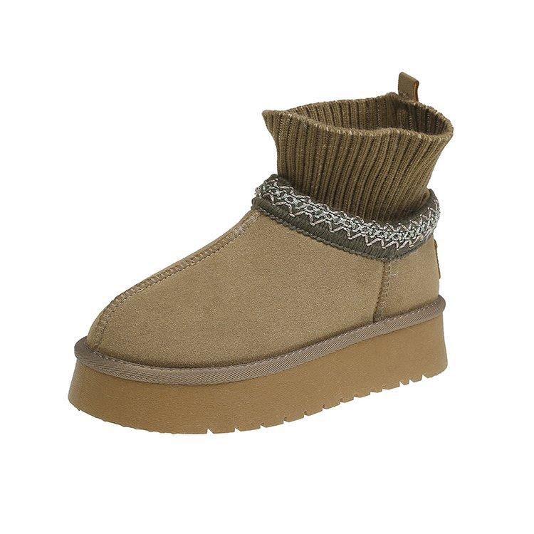 

Женские зимние ботинки на толстой подошве толщиной в фут, новинка 2025 года, зимняя обувь в стиле Сяосянфэн, эластичные ботинки-хлебцы, бархатные хлопковые туфли 40