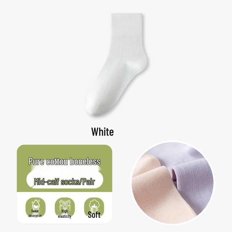 Women's Seamless Thin Cotton Mid-High Socks - Solid Colors, Odor-Resistant, Sweat-Absorbing, Ideal for Spring & Summer