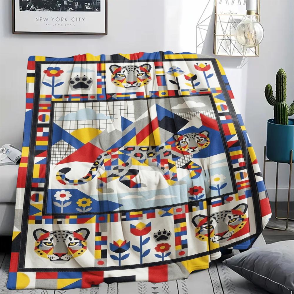 Snow Leopard Animal Print Flannel Blanket, High quality Comfortable for All Seasons, Home Decor, Warmth and Comfort, Perfect for Christmas Gifts126