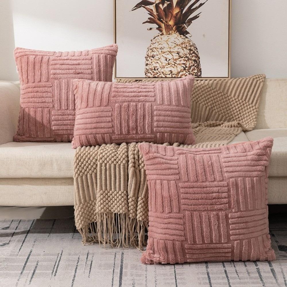 New Soft Throw Pillow Covers Solid Color Knitting Fur Sofa Cushion Cover Waist Pillow Case Pillow Case Protector Office Sofa