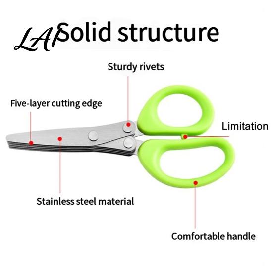 Comfortable Grip Herb Cutter Scissors with 5 Thickened Sharp Blades & Cleaning Comb Ergonomic Offset Handle Kitchen Gadget for Fresh Herbs