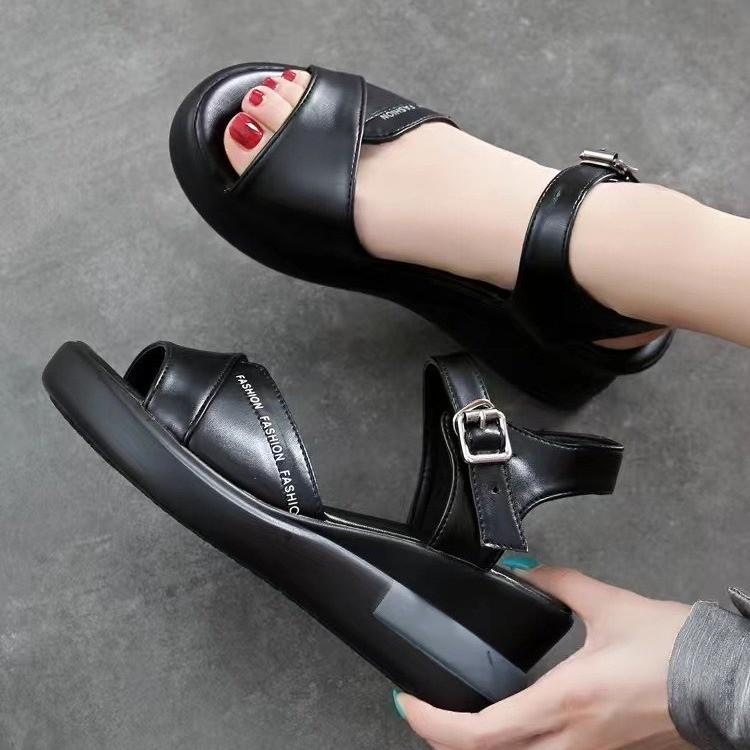 Wedge Platform Sandals for Women 2024 Summer New Roman Sandals Thick Sole Casual Open Toe Middle Heel Fish Mouth Beach Sandals