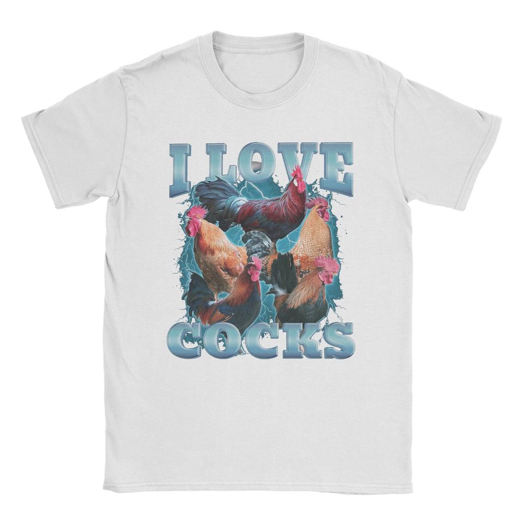 I Love Cocks Funny Roosters Meme T-Shirt Summer  Hipster T Shirts Couple 100 Cotton Crew Neck Plus Size Streetwear Tshirt