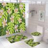 Green Gold Leaves Shower Curtain Set Summer Tropical Plant Bath Screen Bathroom Mat Non Slip U-Shape Rug Carpet Lid Toilet Cover