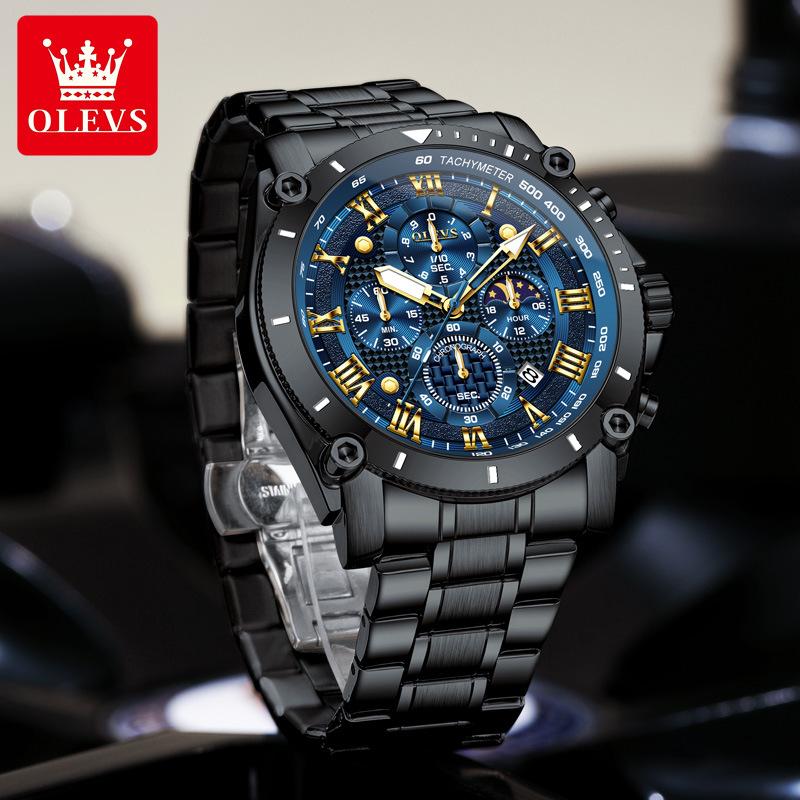 OLEVS Men Watch Top Brand Luxury Watch Men Stainless Steel Waterproof Sport Quartz Chronograph Wrist Watch