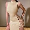Knitted strap dress 2026 summer European and American women's clothing black sexy backless temperament double split long dress women