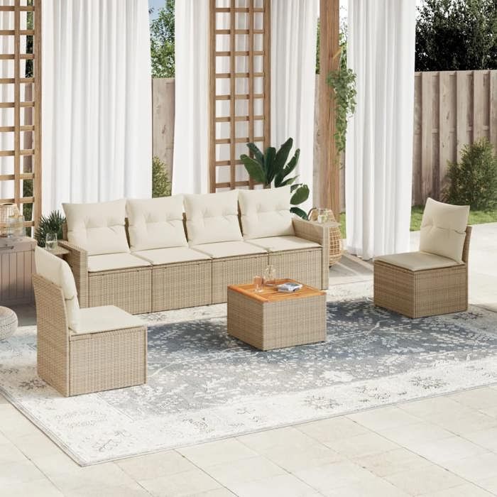 VidaXL Garden Lounge Set with Cushions 7 Pcs, Patio Sofas, Patio Furniture Set, Outdoor Furniture, Beige 3224511