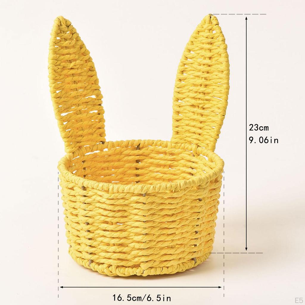 Easter Bunny Ear Woven Basket Organizer, Sturdy Decorative Paper Rope Design, Creative, Portable,