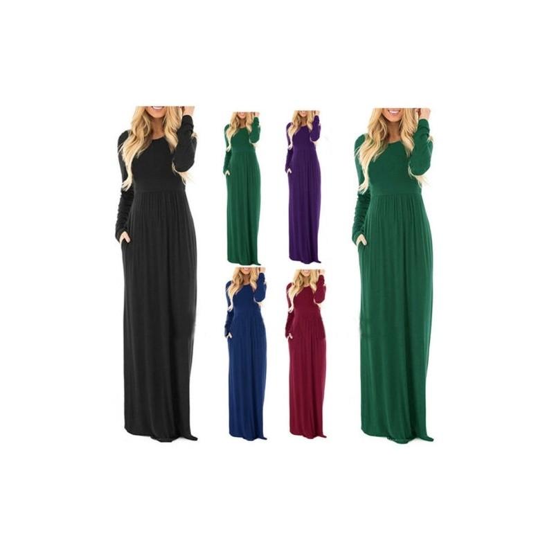 Elegant Women's Casual Long Maxi Dress With Long Sleeves For Evening Parties