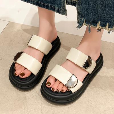 Pantofi de damă la modă la reducere 2024 Papuci de damă de înaltă calitate cu vârful deschis, cu platformă solidă și decorațiuni metalice, papuci casual Zapatos