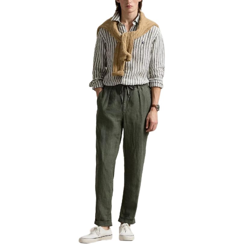 Polo Ralph Lauren Jednorzędowa Koszula Męska z Długim Rękawem w Paski Zielona 710969636-001
