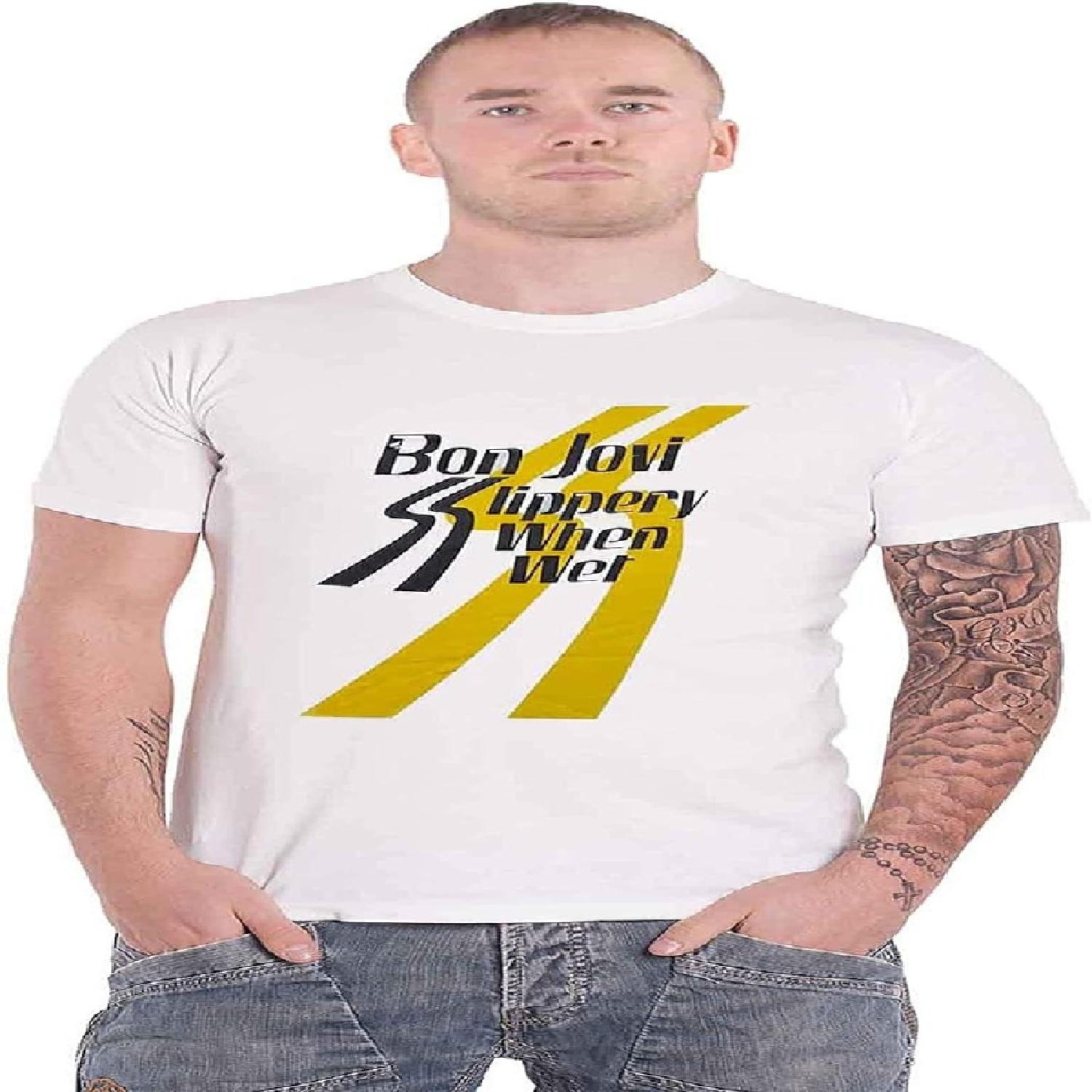Bon Jovi Men s Slippery When Wet T-Shirt White S