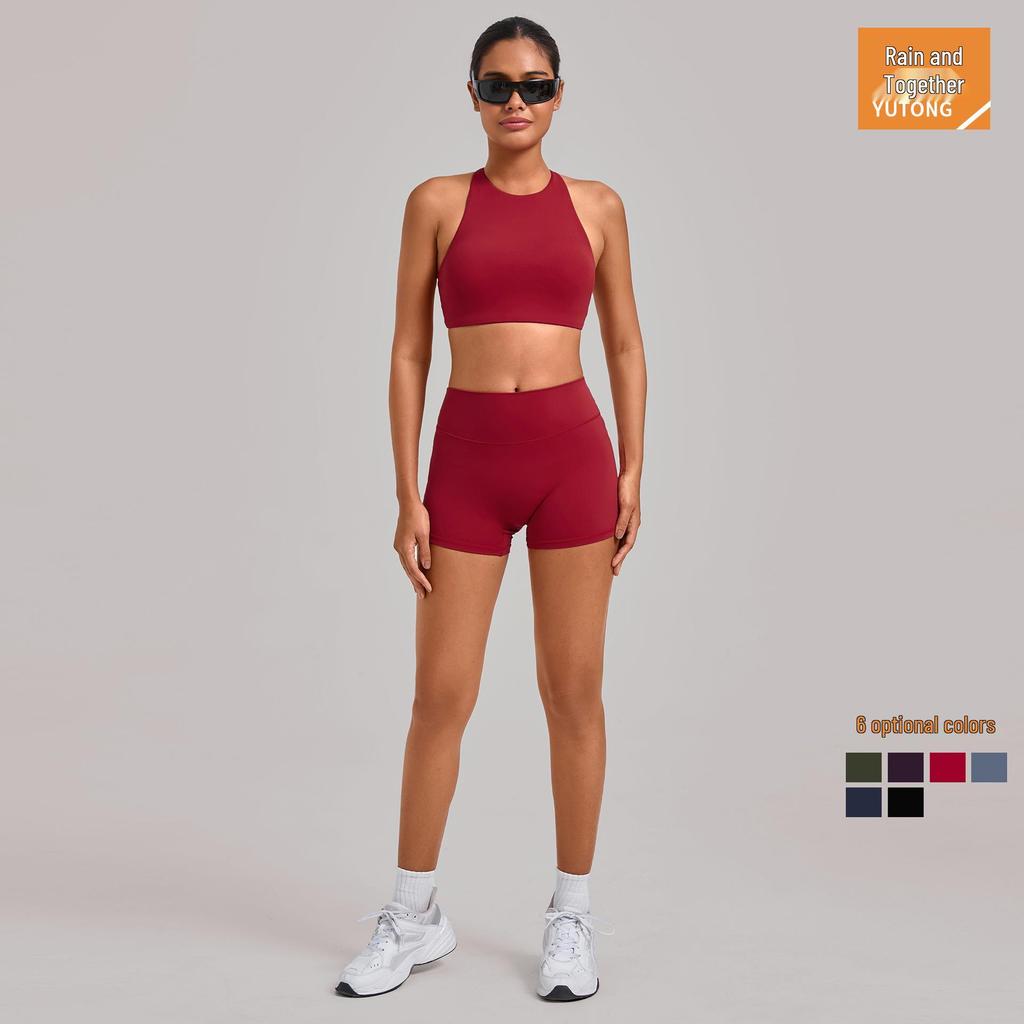 Women's Quick-Dry Cross-Back Yoga Set with Removable Pads and Sports Shorts