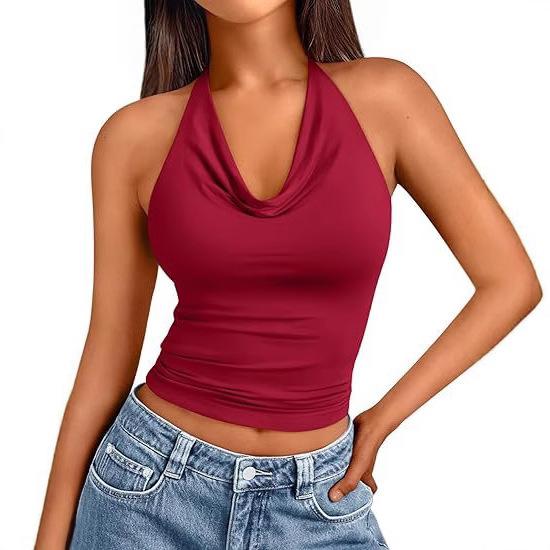 European and American fashion foreign style neck sleeveless sexy vest women's summer slim-fitting off-the-shoulder thin versatile top