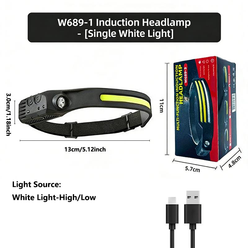 COB LED čelovka Indukční čelovka Vestavěná baterie USB dobíjecí hlavová svítilna Venkovní kemping Rybářské čidlo Přední světlo