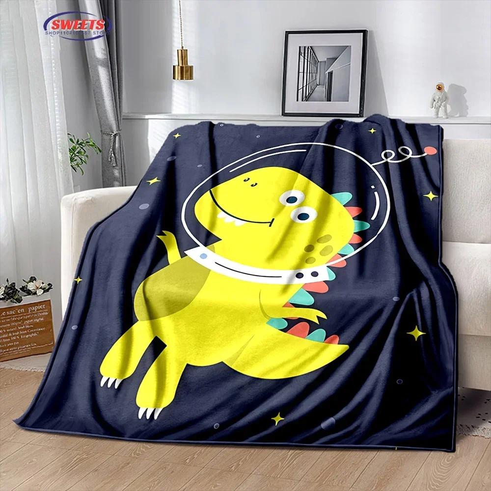 Dinosaur Print Flannel Throw Blanket Soft Warm Bed Cover for Bedroom Sofa Picnic Outdoor Leisure Nap Trip Gift