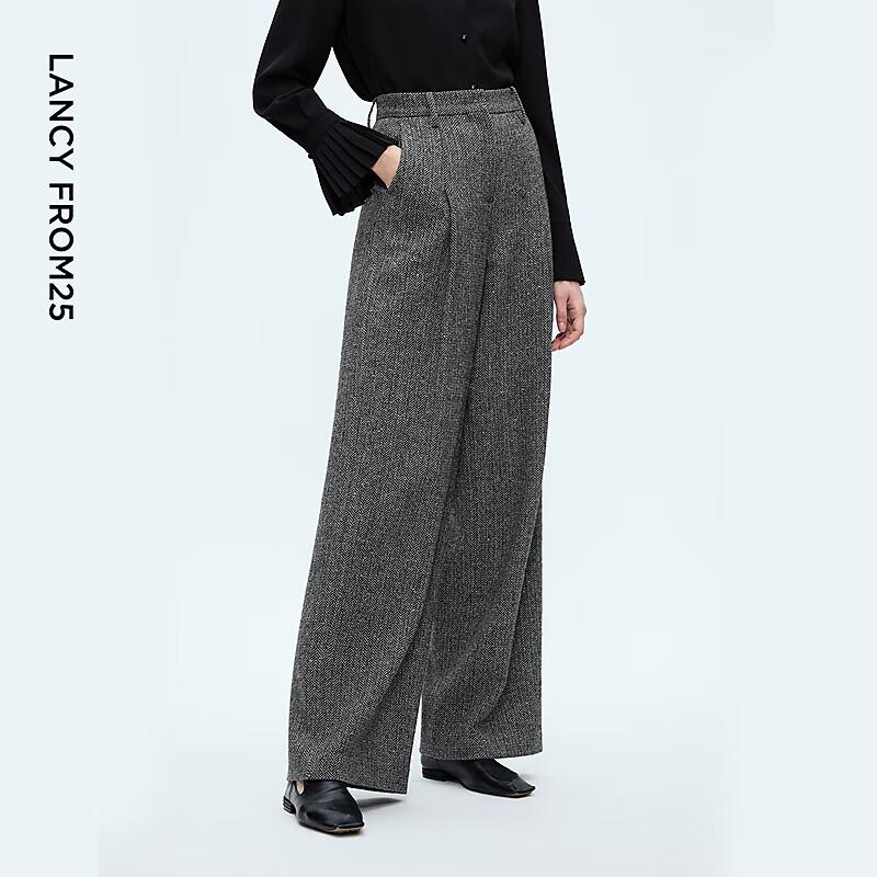 Langzi Retro Herringbone Wool Blend Wide-Leg Suit Pants