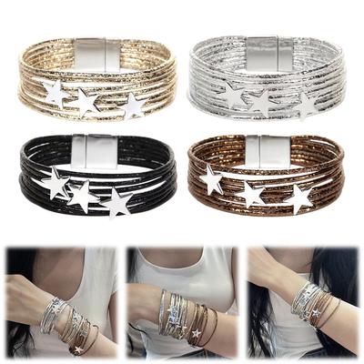Boho Leather Wrap Bracelets with Strong Clasp PU Leather Versatile Bracelet Fashionable Star Jewelry Wrap for Daily Commute