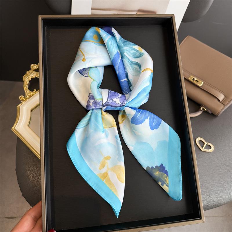 2026 New Floral Printed Square Scarf for Women Soft Lightweight Scarf Headbands Fashion Bag Tie Ribbon Hair Bands Bandana