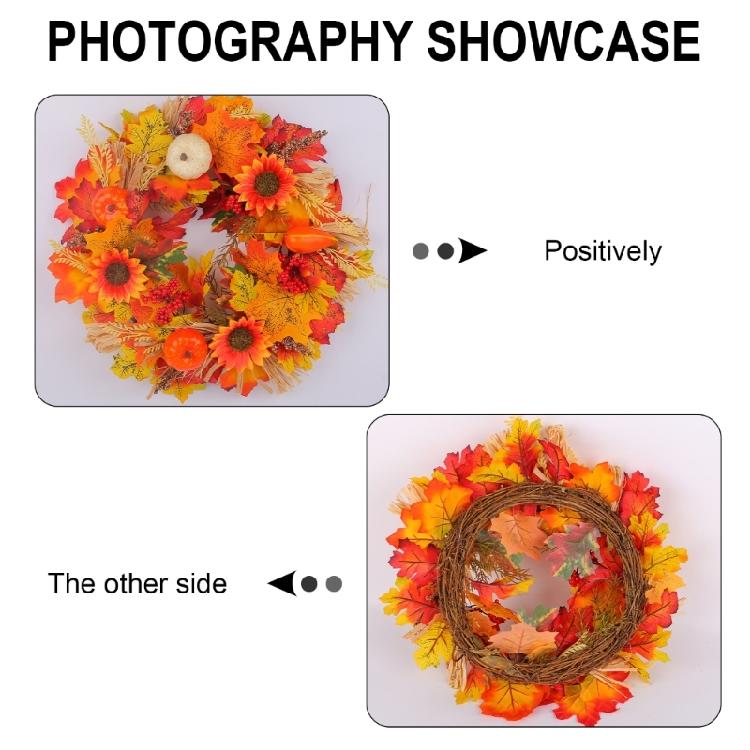 Thanksgiving Wreath Harvest Day Wreath Autumn Wreath for Front Door, Artificial Wreath with Pumpkin for Farmhouses