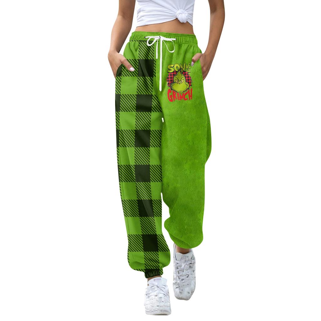 Women's Casual Fashion Christmas Print Sweatpants With Drawstring Waistband And Cuffed Legs