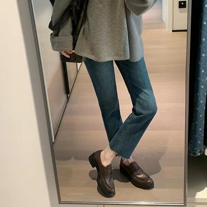 Grape Mom Jesienne Retro Damskie Mokasyny z Okrągłym Noskiem z Miękkiej Skóry na Grubszym Obcasie