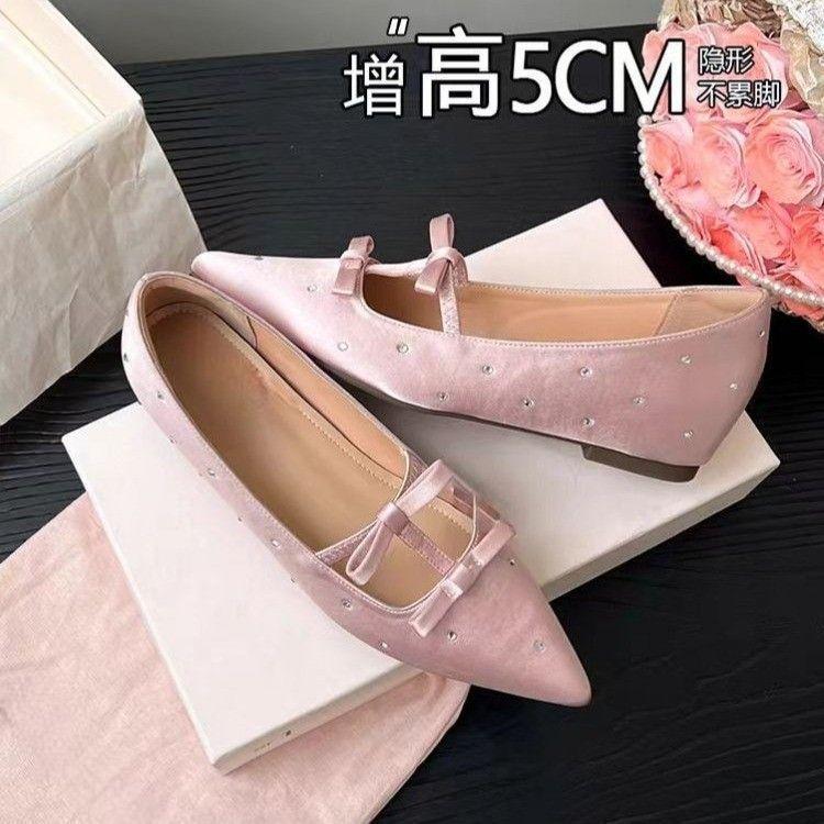 Daily skirt polka dot bow soft sole not tired feet single shoes spring and summer satin high-end Mary Jane shoes