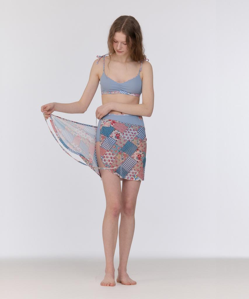 Lupeulupeu Mesh Cover-Up Wrap Skirt [Bohemian Patchwork Sky Blue]