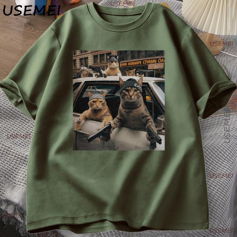 Funny Cat Gang Vintage TShirt Meme Cat Graphic Tee Joke T Shirt Cool Casual Cotton Short Sleeve Tshirt Unisexs Clothing Tops
